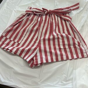 Striped Paperbag Waist Shorts in Red and White